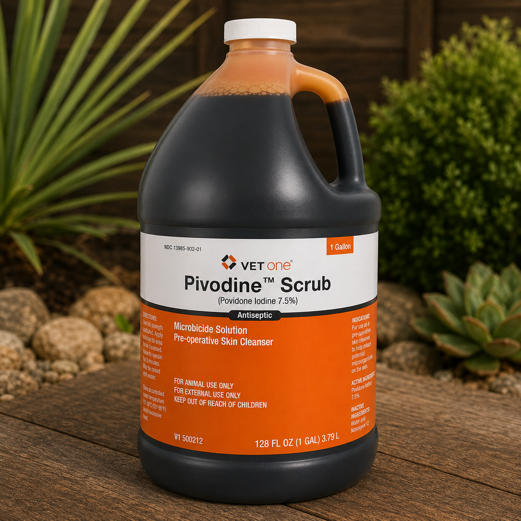Pivodine Scrub 7.5% Povidone Iodine (0.75% Titratable Iodine) Sudsing Antiseptic, 1 Gallon  Complete Equine Performance