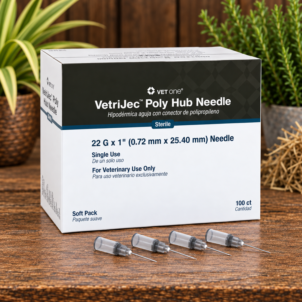 VetriJec Soft Pack Polypropylene Hub Tri-Beveled Hypodermic Needle, Gray, 22g x 1.0"  Complete Equine Performance