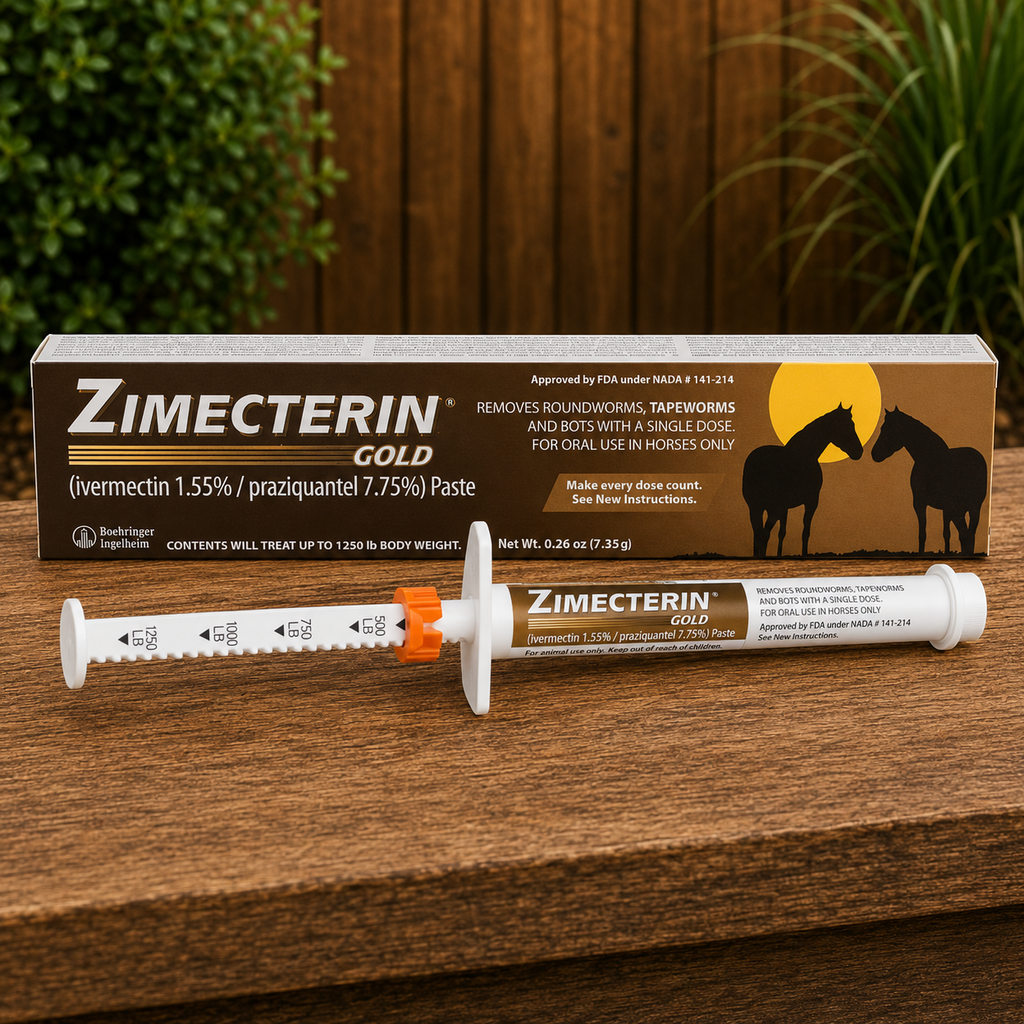 Zimecterin® Gold Paste (Ivermectin 1.55% / Praziquantel 7.75%) – Oral Dewormer for Horses  Complete Equine Performance