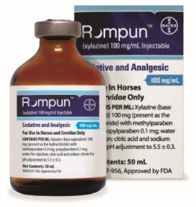 Rompun® (Xylazine Injection) 100 mg/mL – Sedative & Analgesic for Horses (50 mL)
