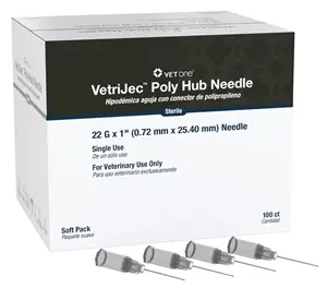 VetriJec Soft Pack Polypropylene Hub Tri-Beveled Hypodermic Needle, Gray, 22g x 1.0" VetOne
