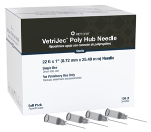 VetriJec Soft Pack Polypropylene Hub Tri-Beveled Hypodermic Needle, Gray, 22g x 1.0"