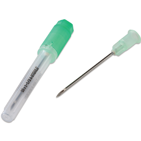 Monoject Hypodermic Veterinary Needle, Polypropylene Hub, Regular Bevel, Green, 19g x 1.5"
